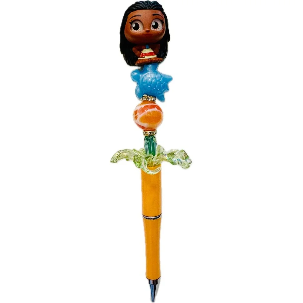 Disney Moana Doorables Beaded Pen Sea Turtle Tropical Palm Leaf Stationery